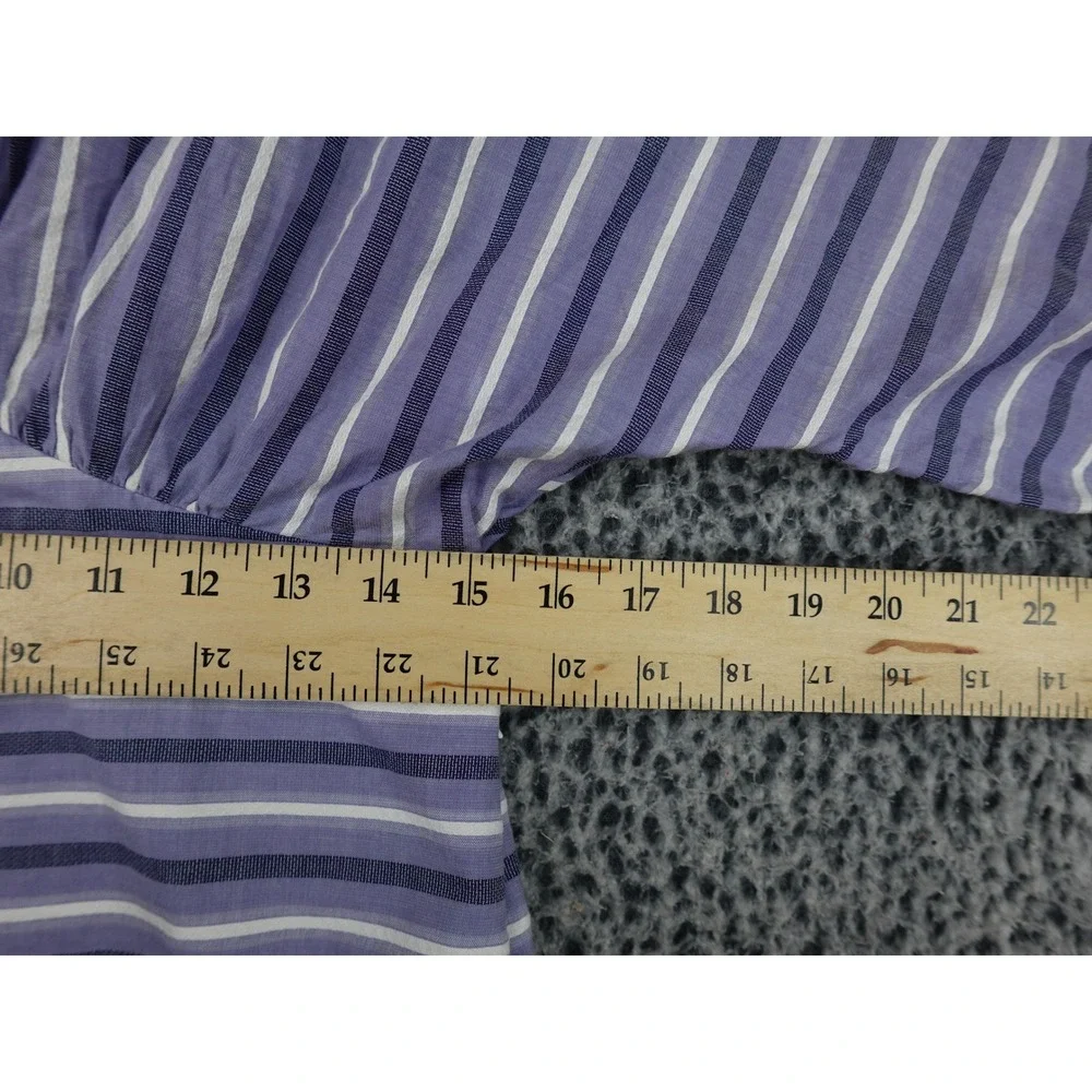 Banana Republic V-Neck Blouse Womens 6 Purple Striped Puff Sleeve 737347-00-1